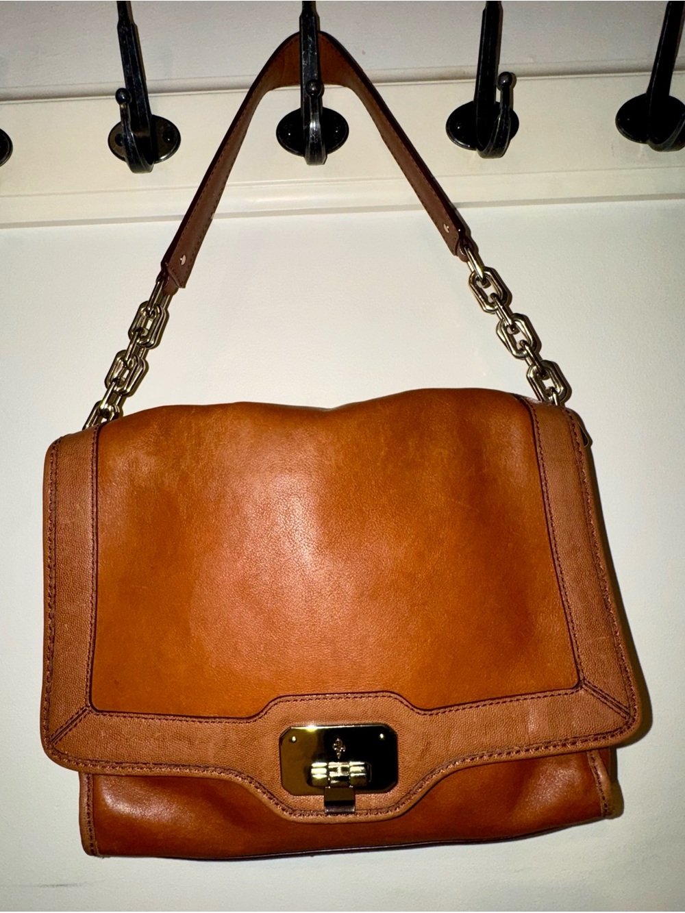 Cole Haan Tan Leather Shoulder Bag with Gold Hardware